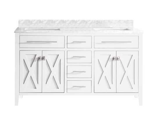 Laviva - Wimbledon 60" White Double Sink Bathroom Vanity with White Carrara Marble Countertop | 313YG319-60W-WC