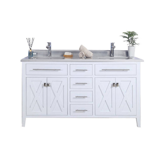 Laviva - Wimbledon 60" White Double Sink Bathroom Vanity with White Stripes Marble Countertop | 313YG319-60W-WS