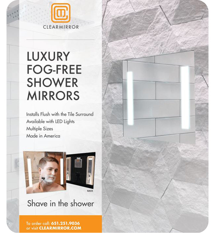 ClearMirror - ShowerLite 12" x 24" Wall Mount Frameless Rectangular Fog Free Mirror with LED | 16104-122412BL ClearMirror - ShowerLite 12" x 24" Wall Mount Frameless Rectangular Fog Free Mirror with LED | 16104-122412BL