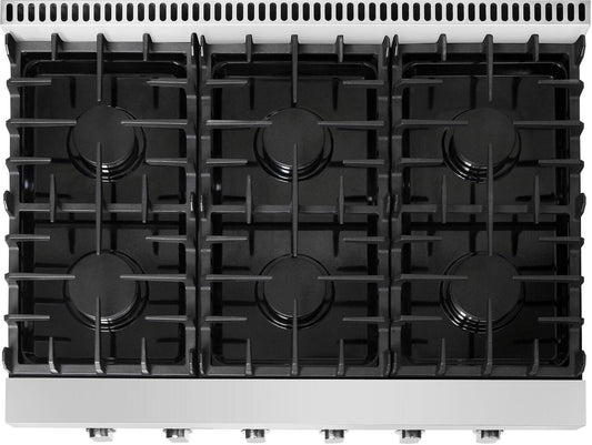 Cosmo - 36 in. Slide-In Counter Gas Cooktop with 6 Sealed Italian Burners, Black Porcelain Surface, Cast Iron Grates, Metal Knobs in Stainless Steel | COS-GRT366