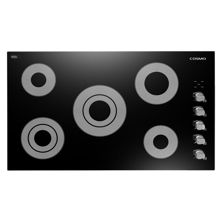 Cosmo - 36 in. Electric Ceramic Glass Cooktop with 5 Burners, Dual Zone Elements, Hot Surface Indicator Light and Control Knobs | COS-365ECC Cosmo - 36 in. Electric Ceramic Glass Cooktop with 5 Burners, Dual Zone Elements, Hot Surface Indicator Light and Control Knobs | COS-365ECC