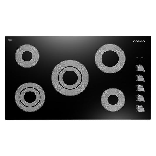 Cosmo - 36 in. Electric Ceramic Glass Cooktop with 5 Burners, Dual Zone Elements, Hot Surface Indicator Light and Control Knobs | COS-365ECC