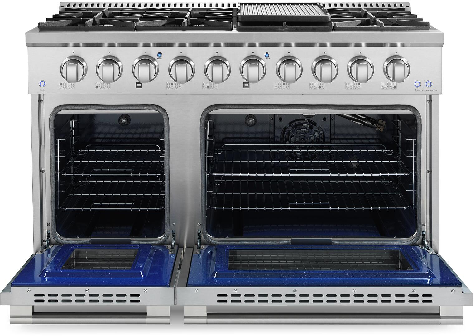 Cosmo - Commercial-Style 48 in. 5.5 cu. ft. Double Oven Gas Range with 8 Italian Burners and Heavy Duty Cast Iron Grates in Stainless Steel | COS-GRP486G Cosmo - Commercial-Style 48 in. 5.5 cu. ft. Double Oven Gas Range with 8 Italian Burners and Heavy Duty Cast Iron Grates in Stainless Steel | COS-GRP486G