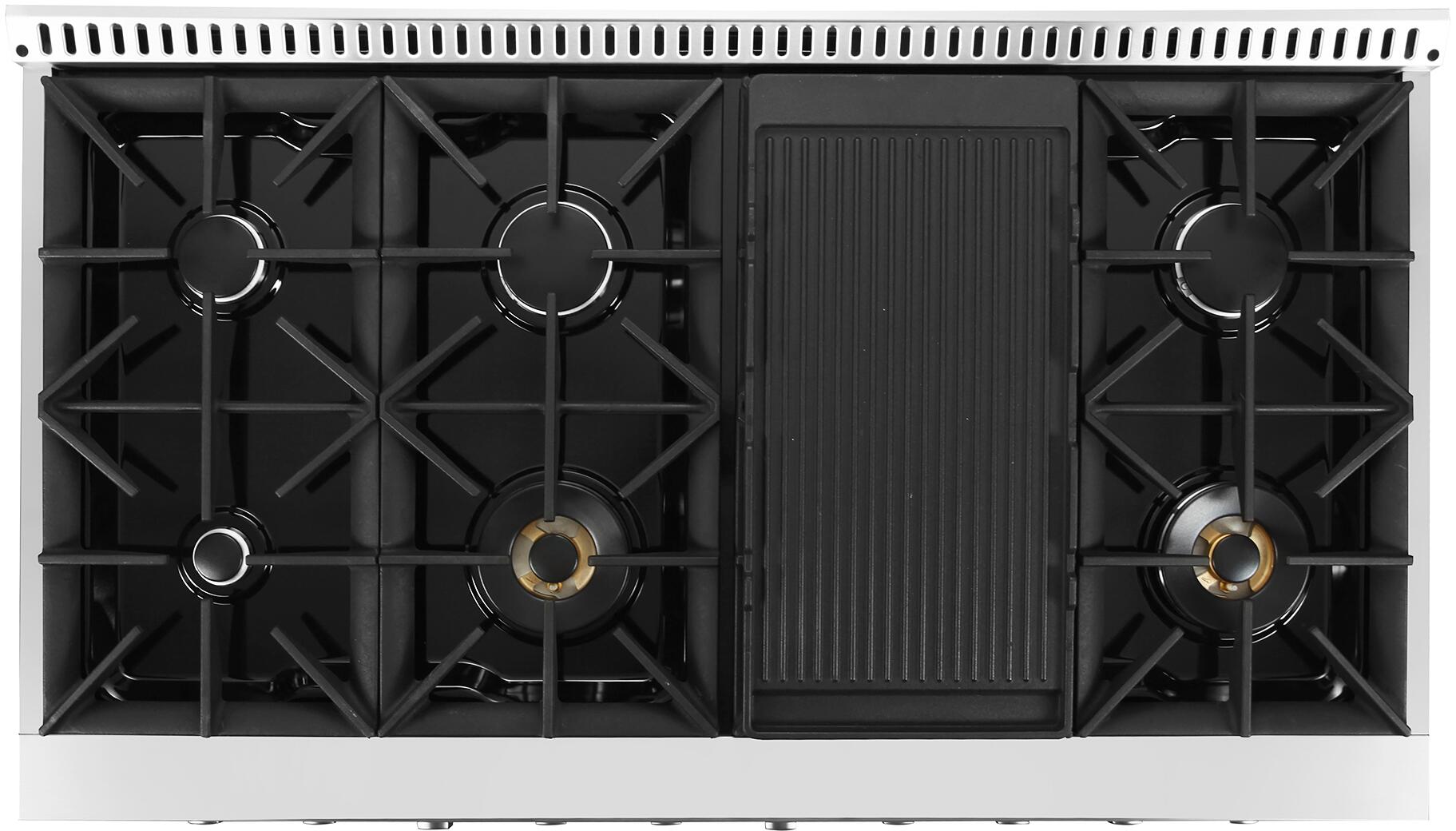 Cosmo - Commercial-Style 48 in. 5.5 cu. ft. Double Oven Gas Range with 8 Italian Burners and Heavy Duty Cast Iron Grates in Stainless Steel | COS-GRP486G Cosmo - Commercial-Style 48 in. 5.5 cu. ft. Double Oven Gas Range with 8 Italian Burners and Heavy Duty Cast Iron Grates in Stainless Steel | COS-GRP486G