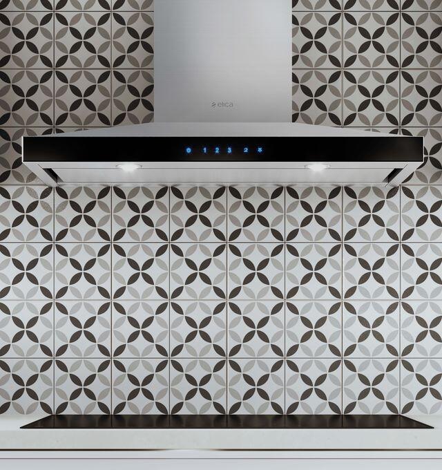 Elica - LUGANO - Techne - 36" W x 19 11/16" D x 5" H, Stainless & Black Glass - Wall Mount Hoods | ELG636S3 Elica - LUGANO - Techne - 36" W x 19 11/16" D x 5" H, Stainless & Black Glass - Wall Mount Hoods | ELG636S3