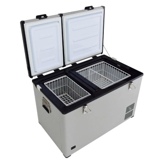 Whynter - 90 Quart Dual Zone Portable Fridge/ Freezer with 12v Option and Wheels | FM-901DZ Whynter - 90 Quart Dual Zone Portable Fridge/ Freezer with 12v Option and Wheels | FM-901DZ