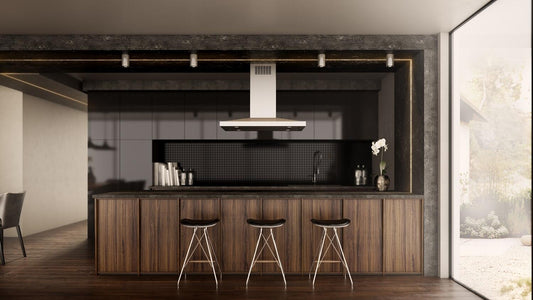 Elica - SALICE - Techne - 36" W x 27" D x 5" H, 600 CFM, Stainless & Black Glass - Island Hoods | ESL636S3