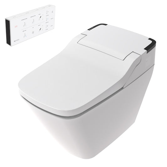 VOVO STYLEMENT One Piece Bidet Toilet UV-A LED White Dual Flush Square Standard Height Smart Toilet 12-in Rough-In Size with Bidet