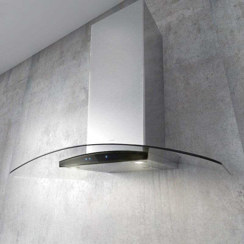 Elica - COMO - Techne - 36" W x 19 11/16" D x 1 15/16" H, Stainless & Black Glass + Clear Glass Canopy - Wall Mount Hoods | ECM636S3 Elica - COMO - Techne - 36" W x 19 11/16" D x 1 15/16" H, Stainless & Black Glass + Clear Glass Canopy - Wall Mount Hoods | ECM636S3