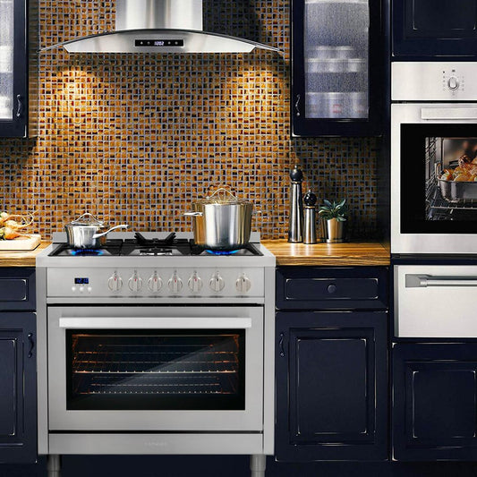 Cosmo - 36 in. 3.8 cu. ft. Single Oven Gas Range with 5 Burner Cooktop and Heavy Duty Cast Iron Grates in Stainless Steel | COS-965AGFC