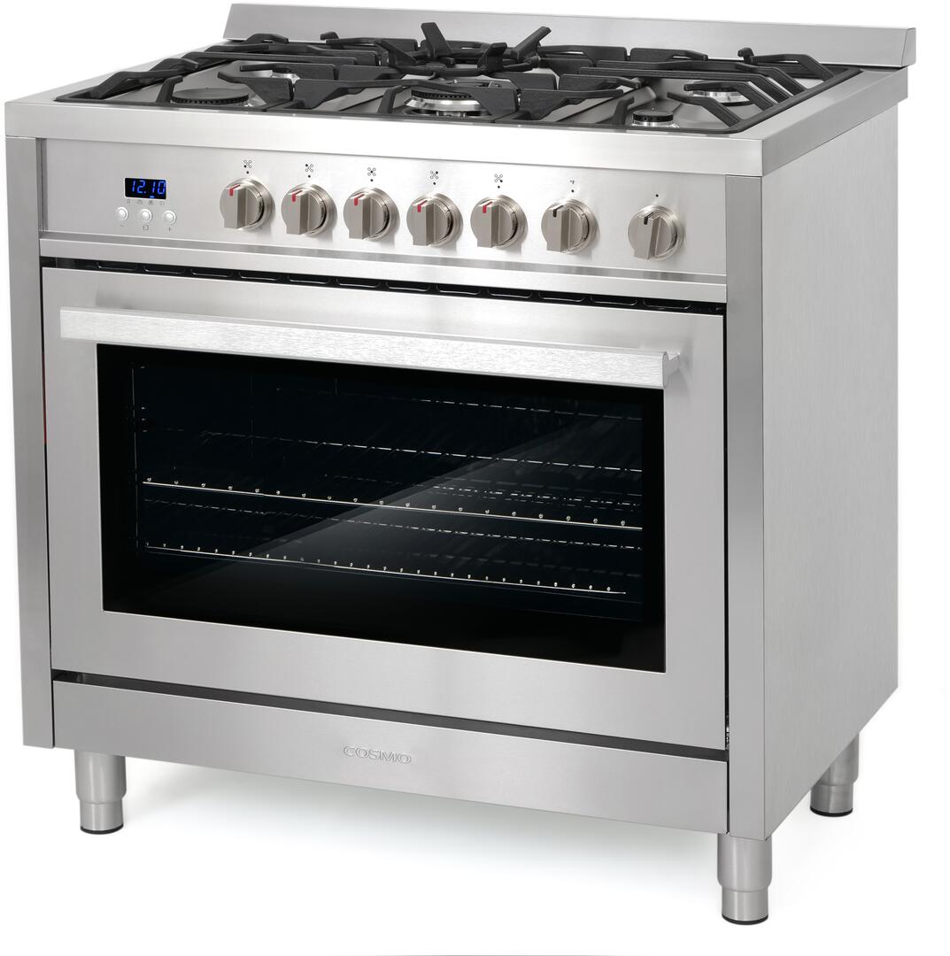 Cosmo - 36 in. 3.8 cu. ft. Single Oven Gas Range with 5 Burner Cooktop and Heavy Duty Cast Iron Grates in Stainless Steel | COS-965AGFC Cosmo - 36 in. 3.8 cu. ft. Single Oven Gas Range with 5 Burner Cooktop and Heavy Duty Cast Iron Grates in Stainless Steel | COS-965AGFC