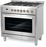 Cosmo - 36 in. 3.8 cu. ft. Single Oven Gas Range with 5 Burner Cooktop and Heavy Duty Cast Iron Grates in Stainless Steel | COS-965AGFC Cosmo - 36 in. 3.8 cu. ft. Single Oven Gas Range with 5 Burner Cooktop and Heavy Duty Cast Iron Grates in Stainless Steel | COS-965AGFC