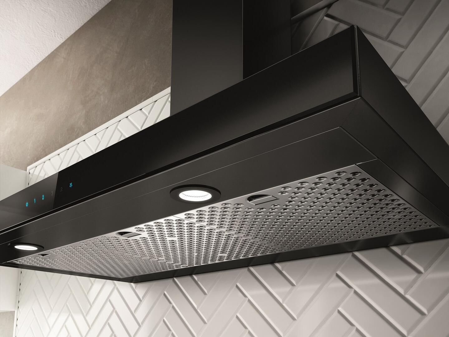 Elica - VARNA BLACK - Techne - 36" W x 19 11/16" D x 10 1/4" H, Black Stainless & Black Glass - Wall Mount Hoods | EVR636BL Elica - VARNA BLACK - Techne - 36" W x 19 11/16" D x 10 1/4" H, Black Stainless & Black Glass - Wall Mount Hoods | EVR636BL