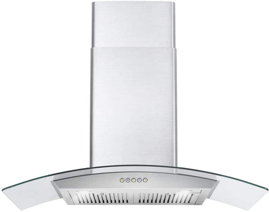Cosmo - 36 in. Ductless Wall Mount Range Hood in Stainless Steel with Push Button Controls, LED Lighting and Carbon Filter Kit for Recirculating | COS-668WRC90-DL