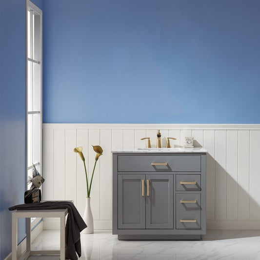 Altair - Ivy 36" Single Bathroom Vanity Set in Gray/Royal Blue/White and Carrara White Marble Countertop without Mirror | 531036-XX-CA-NM