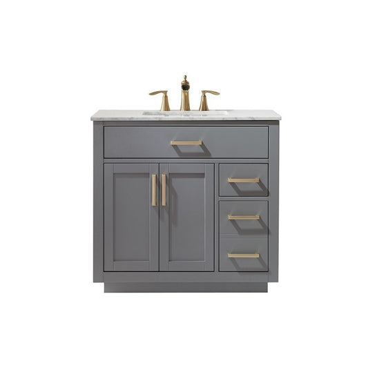 Altair - Ivy 36" Single Bathroom Vanity Set in Gray/Royal Blue/White and Carrara White Marble Countertop without Mirror | 531036-XX-CA-NM