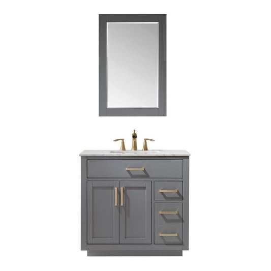 Altair - Ivy 36" Single Bathroom Vanity Set in Gray/Royal Blue/White and Carrara White Marble Countertop with Mirror | 531036-XX-CA