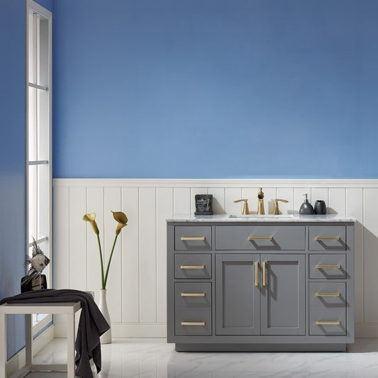 Altair - Ivy 48" Single Bathroom Vanity Set in Gray/Royal Blue/White and Carrara White Marble Countertop without Mirror | 531048-XX-CA-NM