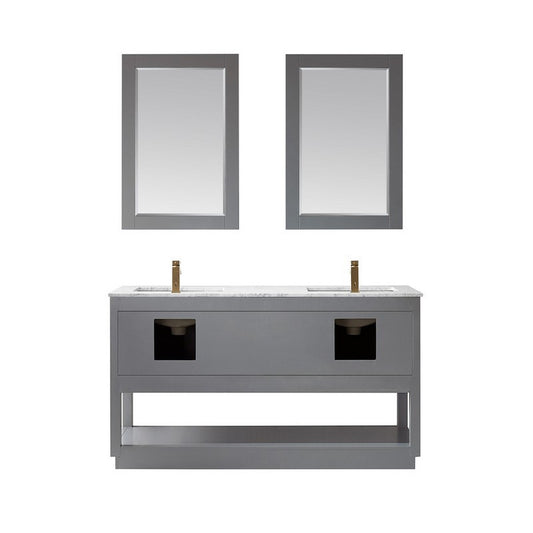 Altair - Remi 60" Double Bathroom Vanity Set in Gray/Royal Blue/White and Carrara White Marble Countertop with Mirror | 532060-XX-CA