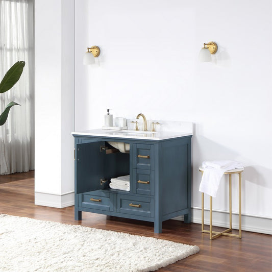 Altair - Isla 42" Single Bathroom Vanity Set in Classic Blue/Gray and Composite Carrara White Stone Countertop without Mirror | 538042-XX-AW-NM
