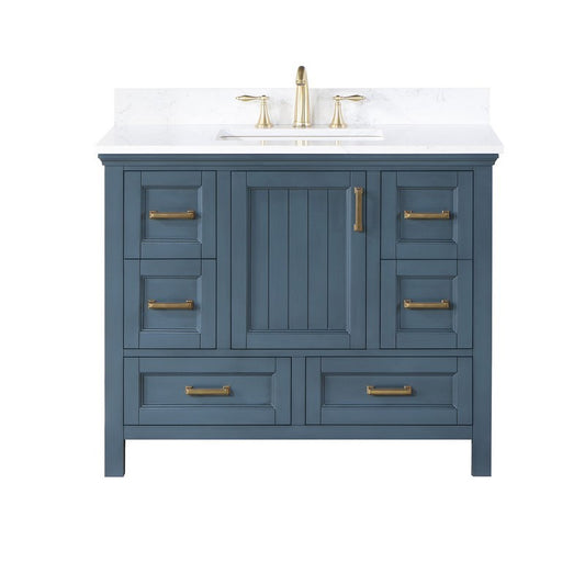 Altair - Isla 42" Single Bathroom Vanity Set in Classic Blue/Gray and Composite Carrara White Stone Countertop with Mirror | 538042-XX-AW