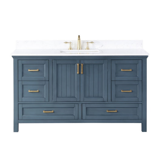 Altair - Isla 60" Single Bathroom Vanity Set in Classic Blue/Gray and Composite Carrara White Stone Countertop without Mirror | 538060S-XX-AW-NM