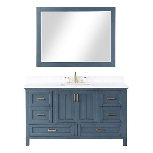 Altair - Isla 60" Single Bathroom Vanity Set in Classic Blue/Gray and Composite Carrara White Stone Countertop with Mirror | 538060S-XX-AW