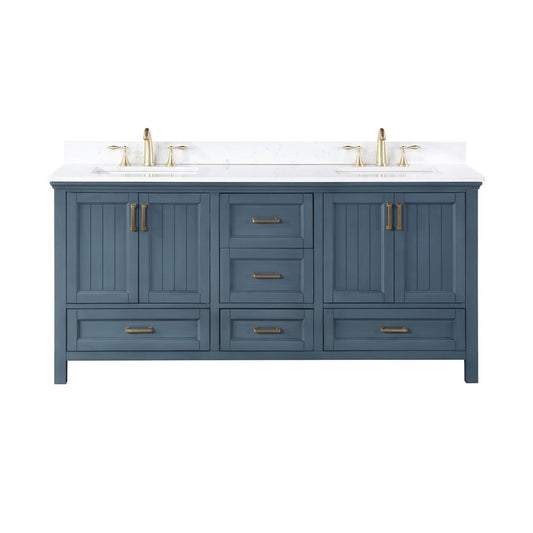 Altair - Isla 72" Double Bathroom Vanity Set in Classic Blue/Gray and Composite Carrara White Stone Countertop without Mirror | 538072-XX-AW-NM