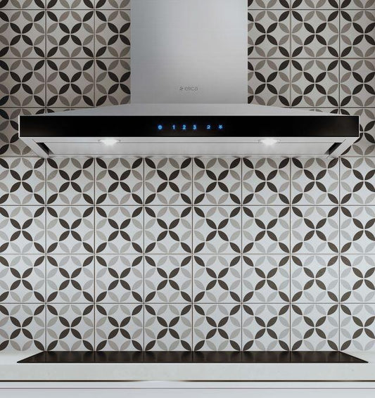 Elica - LUGANO - Techne - 30" W x 19 11/16" D x 5" H, Stainless & Black Glass - Wall Mount Hoods | ELG630S3