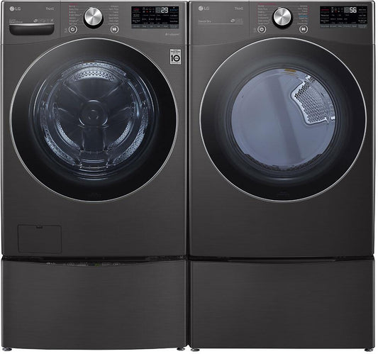 LG - 27 in. 5.0 cu. ft. Mega Capacity Black Steel Smart Front Load Washer and LG - 7.4 Cu. Ft. Ultra Large Black Steel Smart Electric Vented Dryer