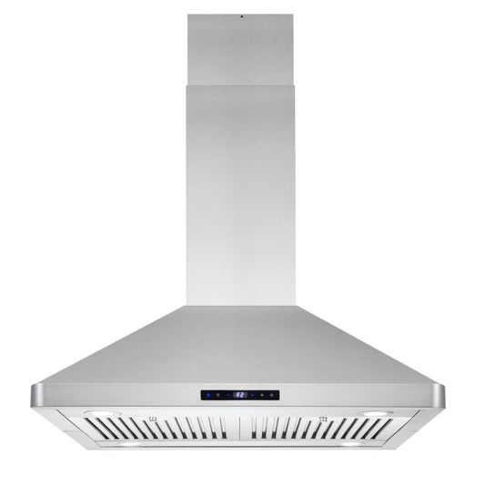 Cosmo - 30 in. Island Range Hood with 3-Speed Fan, 380 CFM, Permanent Filters, LED Lights, Soft Touch Controls, Ducted Kitchen Vent Hood Extractor in Stainless Steel | COS-63ISS75