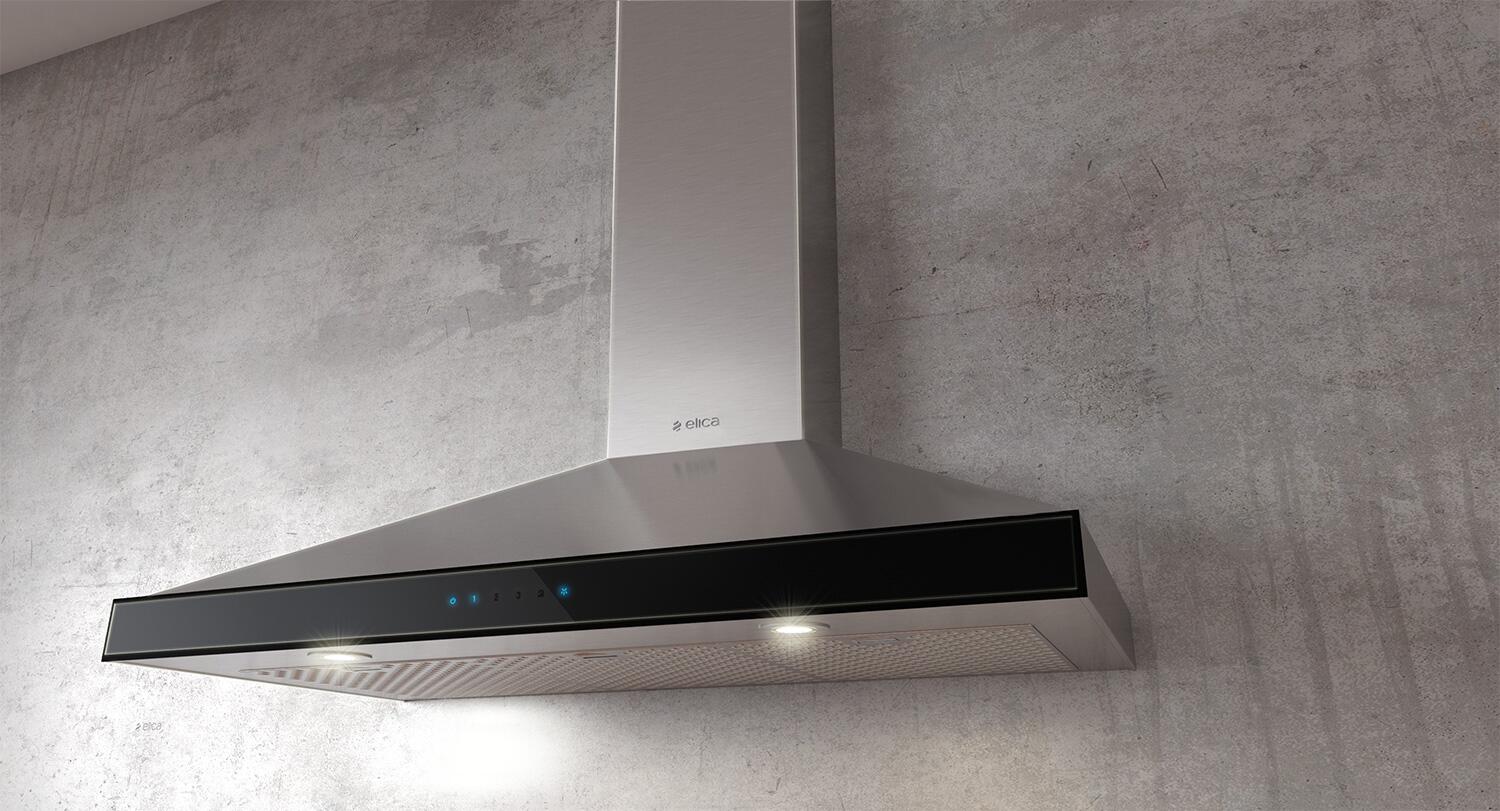 Elica - VARNA - Techne - 36" W x 19 11/16" D x 10 1/4" H, Stainless & Black Glass - Wall Mount Hoods | EVR636S2 Elica - VARNA - Techne - 36" W x 19 11/16" D x 10 1/4" H, Stainless & Black Glass - Wall Mount Hoods | EVR636S2