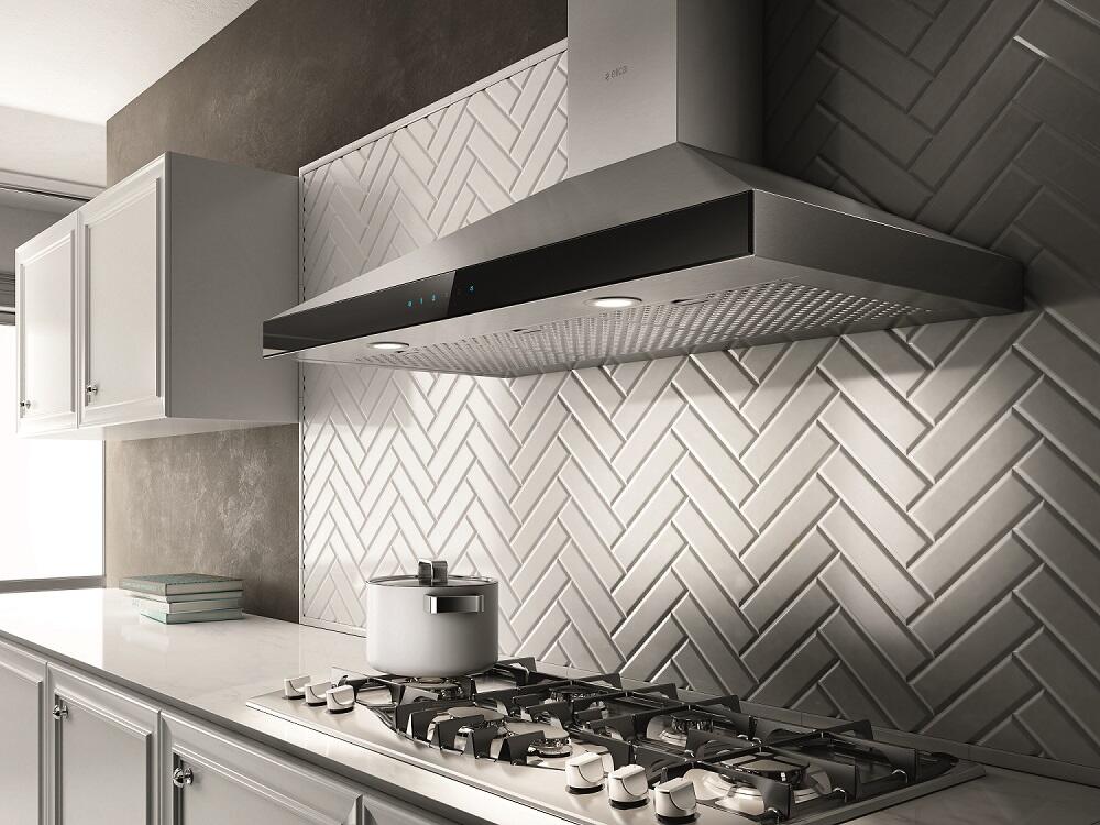 Elica - VARNA - Techne - 36" W x 19 11/16" D x 10 1/4" H, Stainless & Black Glass - Wall Mount Hoods | EVR636S2 Elica - VARNA - Techne - 36" W x 19 11/16" D x 10 1/4" H, Stainless & Black Glass - Wall Mount Hoods | EVR636S2