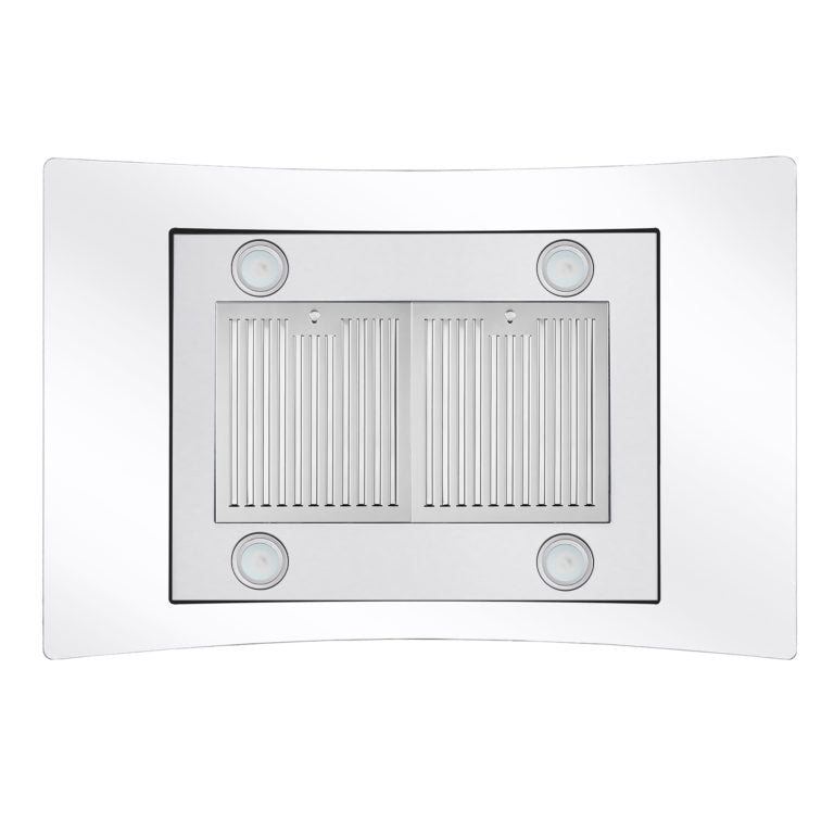 Cosmo - 668ICS900 36 in. Island Range Hood with 380 CFM, 3 Speeds, Ducted, Permanent Filters, Soft Touch Controls, LED Lights, Curved Glass Hood in Stainless Steel | COS-668ICS900 Cosmo - 668ICS900 36 in. Island Range Hood with 380 CFM, 3 Speeds, Ducted, Permanent Filters, Soft Touch Controls, LED Lights, Curved Glass Hood in Stainless Steel | COS-668ICS900