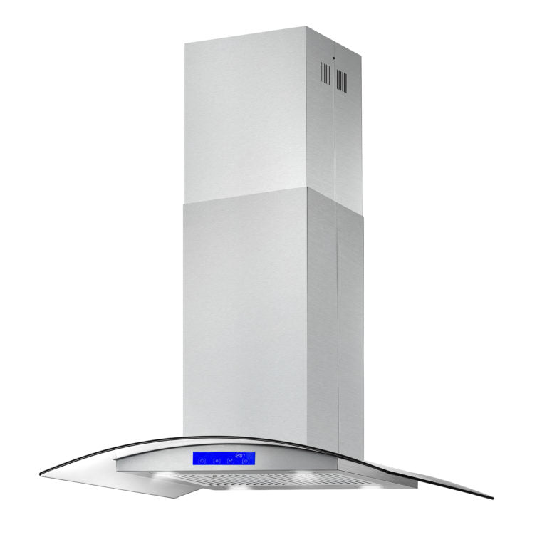 Cosmo - 668ICS900 36 in. Island Range Hood with 380 CFM, 3 Speeds, Ducted, Permanent Filters, Soft Touch Controls, LED Lights, Curved Glass Hood in Stainless Steel | COS-668ICS900 Cosmo - 668ICS900 36 in. Island Range Hood with 380 CFM, 3 Speeds, Ducted, Permanent Filters, Soft Touch Controls, LED Lights, Curved Glass Hood in Stainless Steel | COS-668ICS900