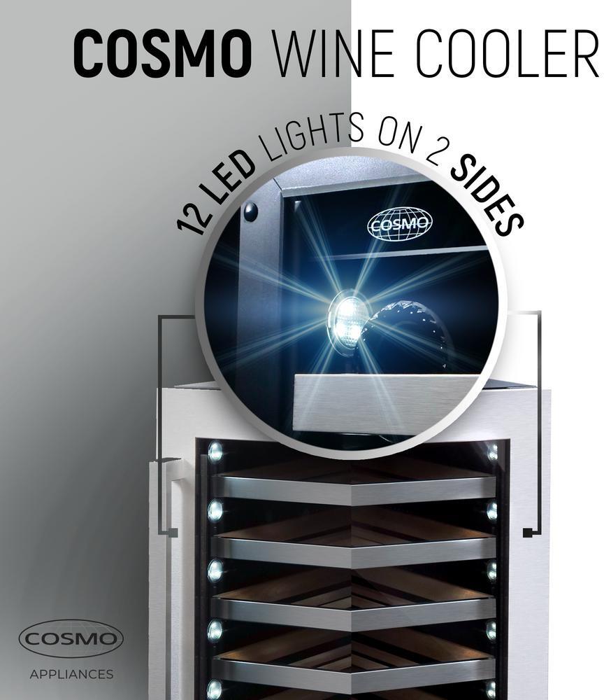 Cosmo - 48-Bottle Stainless Steel 24 in. Single Zone Compressor Wine Cooler | COS-24BIWCS Cosmo - 48-Bottle Stainless Steel 24 in. Single Zone Compressor Wine Cooler | COS-24BIWCS