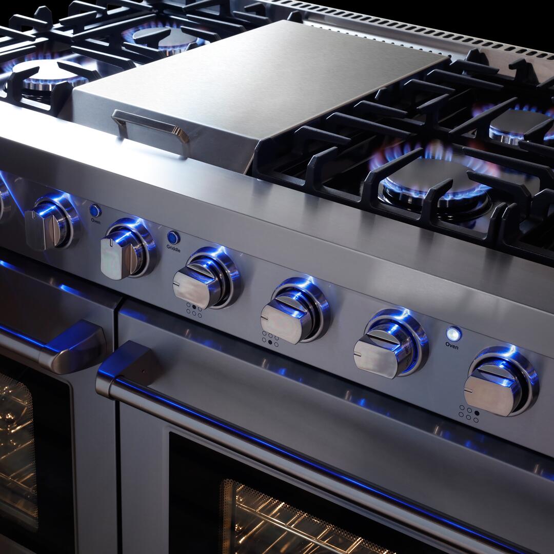 Cosmo - 48 in. 6.8 cu. ft. Double Oven Commercial Gas Range with Fan Assist Convection Oven in Stainless Steel Storage Drawer | COS-EPGR486G Cosmo - 48 in. 6.8 cu. ft. Double Oven Commercial Gas Range with Fan Assist Convection Oven in Stainless Steel Storage Drawer | COS-EPGR486G
