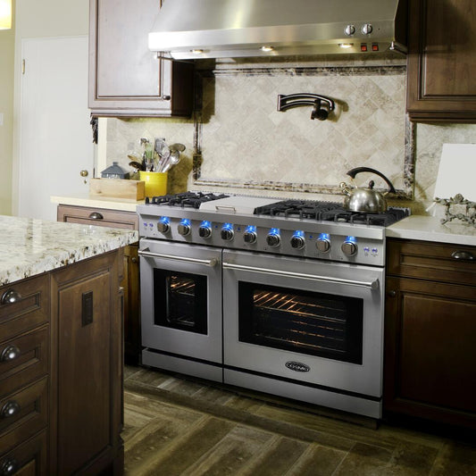 Cosmo - 48 in. 6.8 cu. ft. Double Oven Commercial Gas Range with Fan Assist Convection Oven in Stainless Steel Storage Drawer | COS-EPGR486G