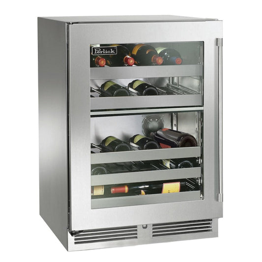 Perlick - 24" Signature Series Marine Grade Dual-Zone Wine Reserve with stainless steel glass door- HP24DM-4