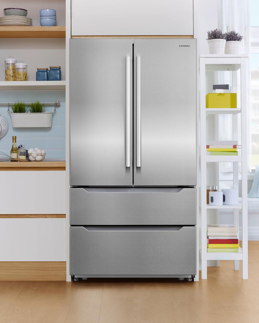 Cosmo - 22.5 cu. ft. 4-Door French Door Refrigerator with Pull Handle in Stainless Steel, Counter Depth | COS-FDR225RHSS-G Cosmo - 22.5 cu. ft. 4-Door French Door Refrigerator with Pull Handle in Stainless Steel, Counter Depth | COS-FDR225RHSS-G