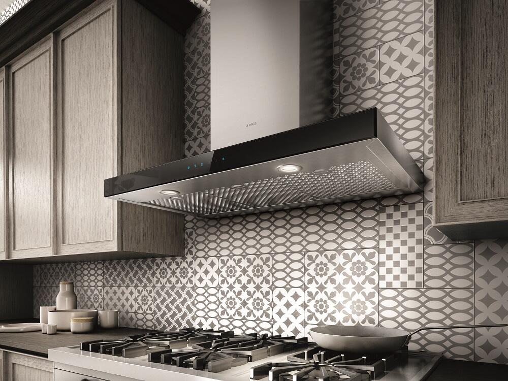 Elica - MEZZANO - Techne - 36" W x 19 11/16" D x 2 3/8" H, Stainless & Black Glass - Wall Mount Hoods | EMZ636S3 Elica - MEZZANO - Techne - 36" W x 19 11/16" D x 2 3/8" H, Stainless & Black Glass - Wall Mount Hoods | EMZ636S3