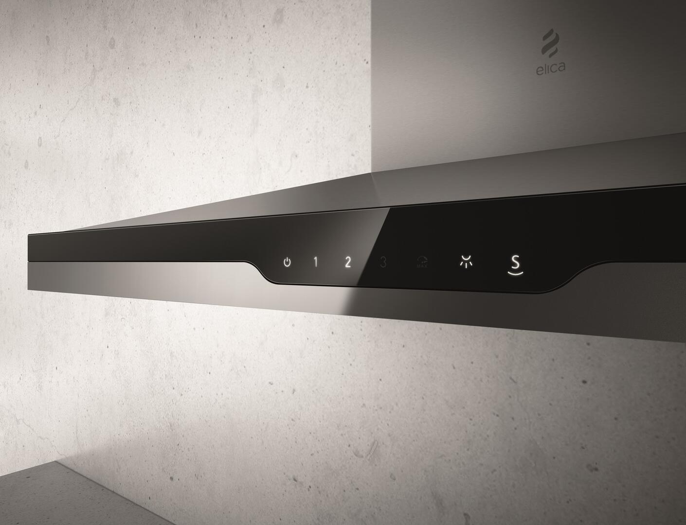 Elica - Techne Plus - Techne Plus - 30" W x 19 11/16" D x 5" H, Stainless & Black Glass - Wall Mount Hoods | EST630SS Elica - Techne Plus - Techne Plus - 30" W x 19 11/16" D x 5" H, Stainless & Black Glass - Wall Mount Hoods | EST630SS