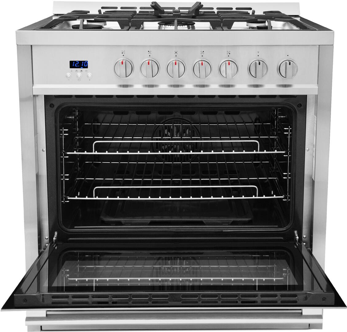 Cosmo - 36 in. 3.8 cu. ft. Single Oven Gas Range with 5 Burner Cooktop and Heavy Duty Cast Iron Grates in Stainless Steel | COS-965AGC Cosmo - 36 in. 3.8 cu. ft. Single Oven Gas Range with 5 Burner Cooktop and Heavy Duty Cast Iron Grates in Stainless Steel | COS-965AGC