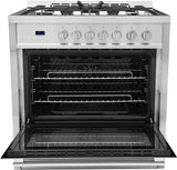 Cosmo - 36 in. 3.8 cu. ft. Single Oven Gas Range with 5 Burner Cooktop and Heavy Duty Cast Iron Grates in Stainless Steel | COS-965AGC Cosmo - 36 in. 3.8 cu. ft. Single Oven Gas Range with 5 Burner Cooktop and Heavy Duty Cast Iron Grates in Stainless Steel | COS-965AGC