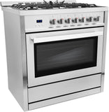 Cosmo - 36 in. 3.8 cu. ft. Single Oven Gas Range with 5 Burner Cooktop and Heavy Duty Cast Iron Grates in Stainless Steel | COS-965AGC Cosmo - 36 in. 3.8 cu. ft. Single Oven Gas Range with 5 Burner Cooktop and Heavy Duty Cast Iron Grates in Stainless Steel | COS-965AGC