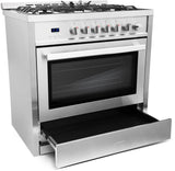 Cosmo - 36 in. 3.8 cu. ft. Single Oven Gas Range with 5 Burner Cooktop and Heavy Duty Cast Iron Grates in Stainless Steel | COS-965AGC Cosmo - 36 in. 3.8 cu. ft. Single Oven Gas Range with 5 Burner Cooktop and Heavy Duty Cast Iron Grates in Stainless Steel | COS-965AGC