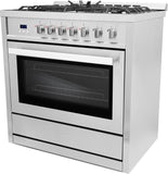 Cosmo - 36 in. 3.8 cu. ft. Single Oven Gas Range with 5 Burner Cooktop and Heavy Duty Cast Iron Grates in Stainless Steel | COS-965AGC Cosmo - 36 in. 3.8 cu. ft. Single Oven Gas Range with 5 Burner Cooktop and Heavy Duty Cast Iron Grates in Stainless Steel | COS-965AGC
