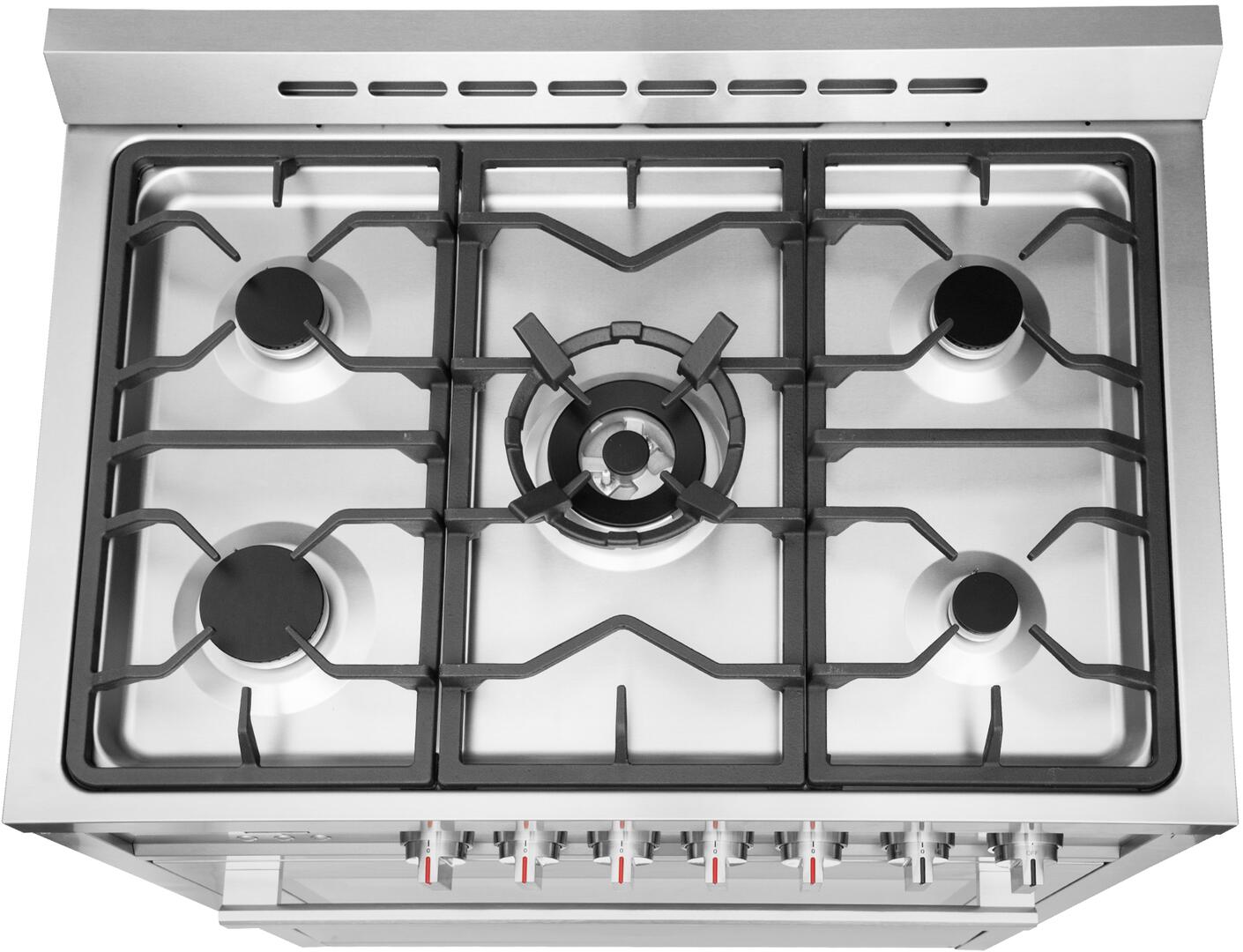 Cosmo - 36 in. 3.8 cu. ft. Single Oven Gas Range with 5 Burner Cooktop and Heavy Duty Cast Iron Grates in Stainless Steel | COS-965AGC Cosmo - 36 in. 3.8 cu. ft. Single Oven Gas Range with 5 Burner Cooktop and Heavy Duty Cast Iron Grates in Stainless Steel | COS-965AGC