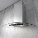 Elica - COMO - Techne - 30" W x 19 11/16" D x 1 15/16" H, Stainless & Black Glass + Clear Glass Canopy - Wall Mount Hoods | ECM630S3 Elica - COMO - Techne - 30" W x 19 11/16" D x 1 15/16" H, Stainless & Black Glass + Clear Glass Canopy - Wall Mount Hoods | ECM630S3