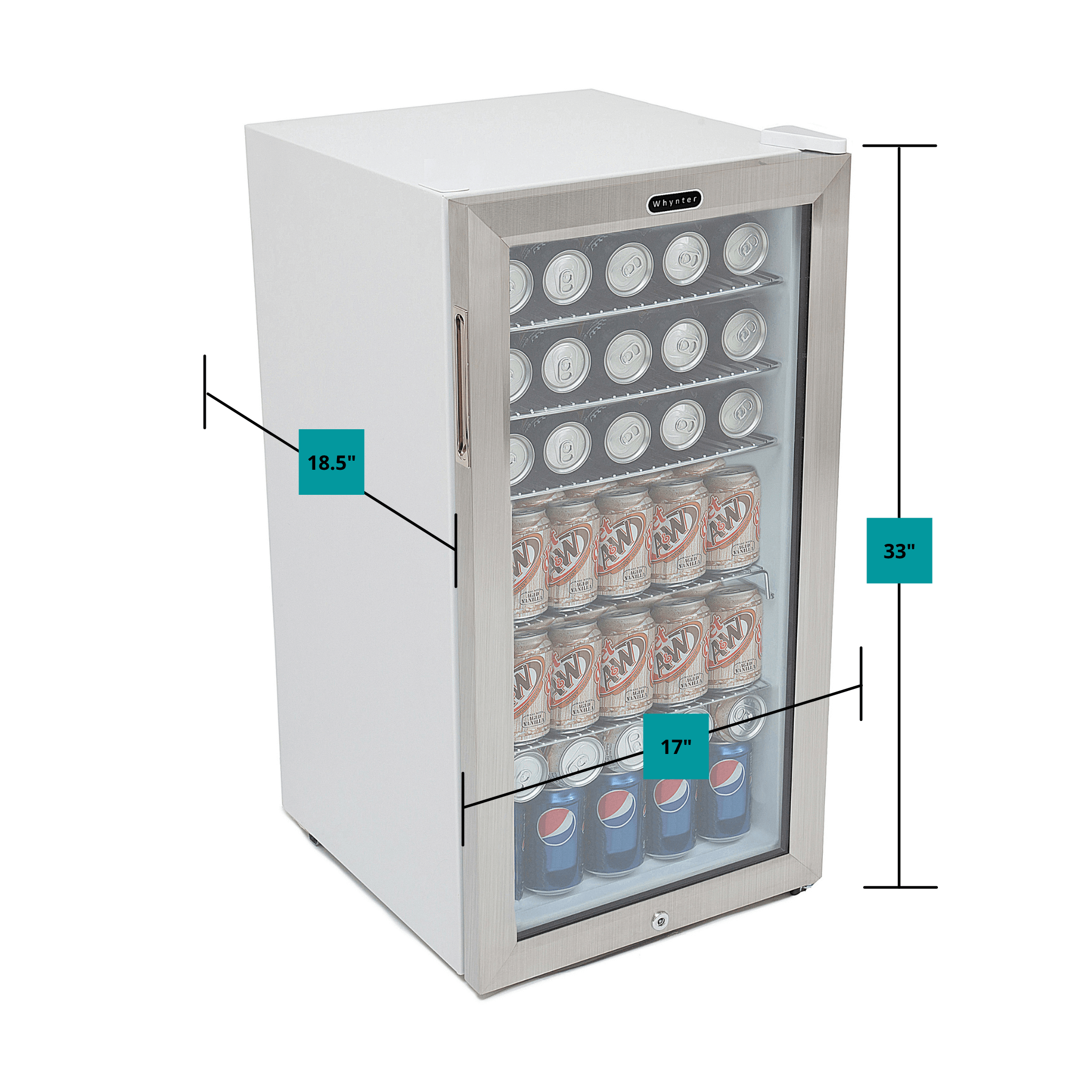 Whynter - Beverage Refrigerator With Lock - Stainless Steel 120 Can Capacity | BR-128WS Whynter - Beverage Refrigerator With Lock - Stainless Steel 120 Can Capacity | BR-128WS